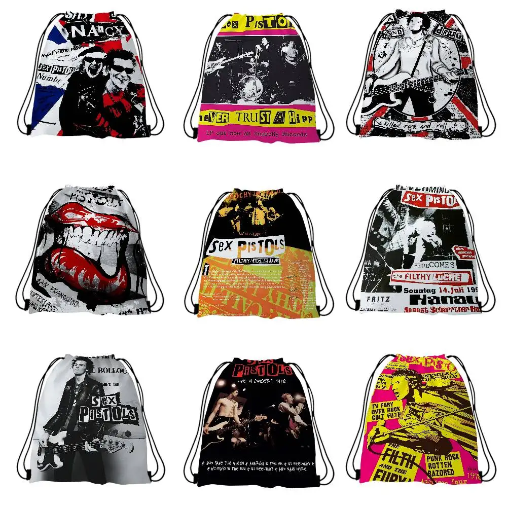 Plecak ze sznurkiem z nadrukiem zespołu rockowego S-Sex P-Pistols, przenośna torba do przechowywania na plażę, do ćwiczeń, na sport i różne drobiazgi, torba materiałowa.