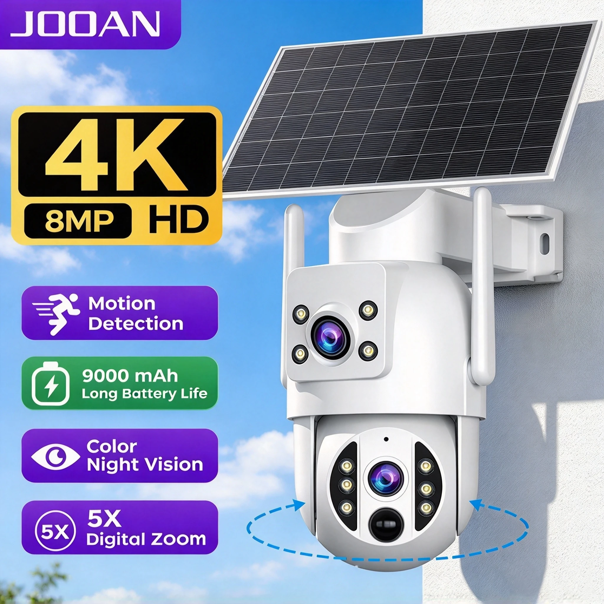 Wifi Smart Plug - JOOAN 4K 야외용 태양광 와이파이 카메라,