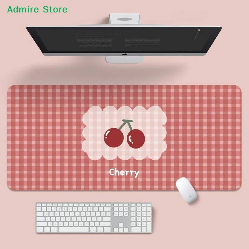 [G]Cherry Pink Plaid Large Desk Mat Non-Slip Base Tear Resistant for Home Office Gaming Casual Gift for Girls