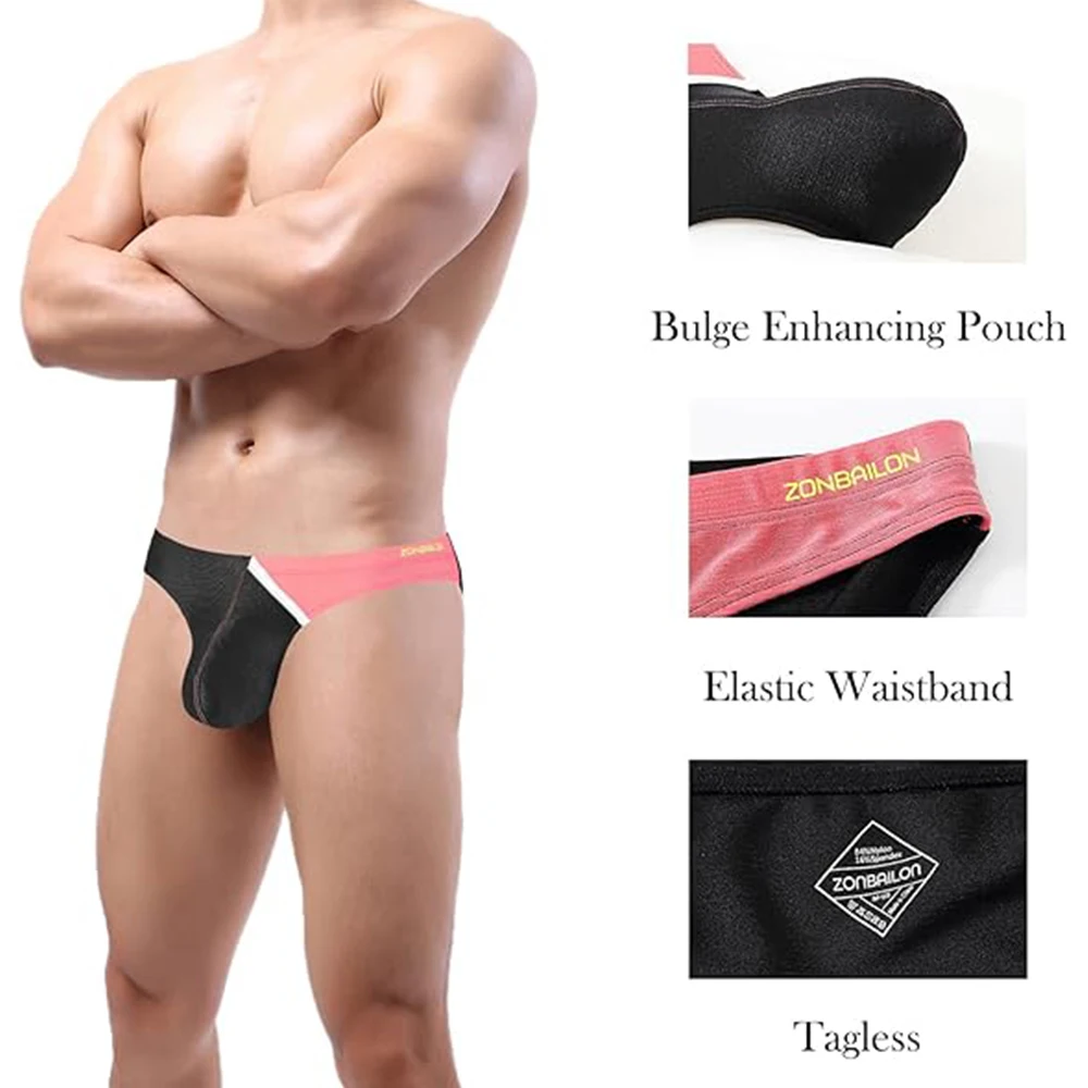 Jinshi Mens Briefs Sexy Bikini Briefs 3D Stereo Contour Pouch TAGLESS Breathable Underwear