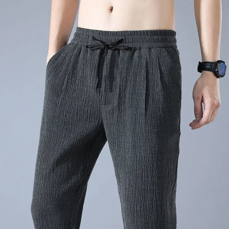 Printemps été nouvelle mode tout Match vêtements pour hommes taille haute solide glace Ropa Hombre séchage rapide pantalons décontractés ample Y2K pantalon