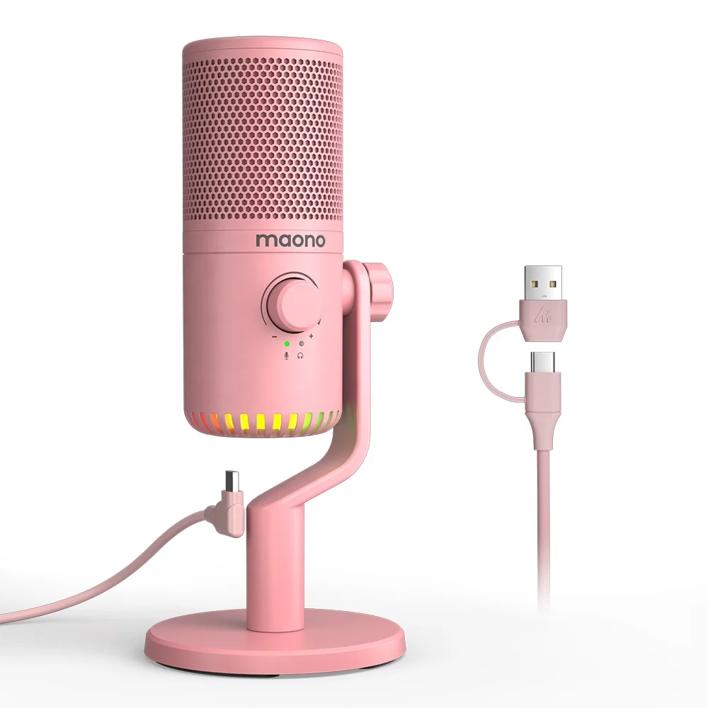 Micrófonos para Juegos USB Maono de Última Generación con Control de Ecualización, Micrófono Condensador para Streaming, Micrófono para PS4 RGB 3 en 1 con Perilla, Micrófonos para Juegos