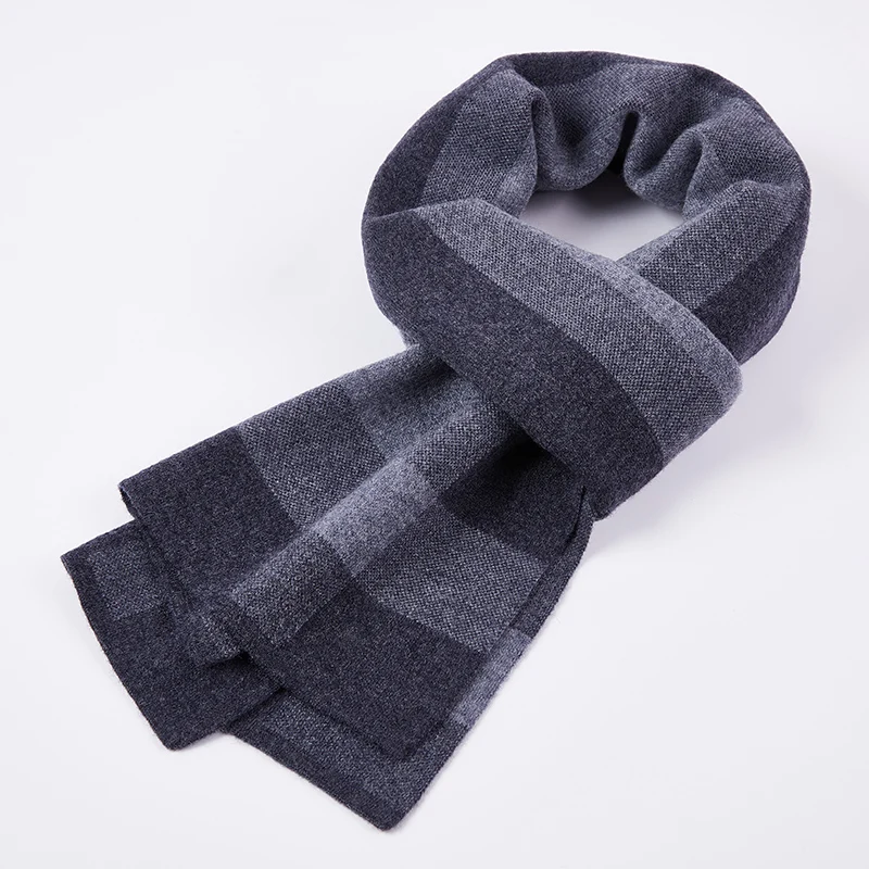 2024 New 100% Wool Long Scarf Men Winter Warm Luxury Striped Neck Scarves Classic Business Plaid Red Black Scarf Shawls