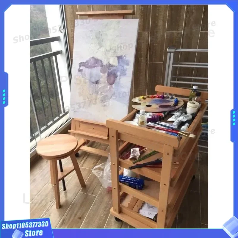 Thickened Beech Wood Easel Large Flat Dual Purpose Stand for Oil Painting Chinese Art Teacher Studio Display Rack Adjustable