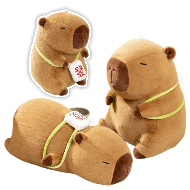 Cute Capybara Plush Toy With Chinese Majiang Hanging Around Its Neck Brings Wealth To Standing And Lying Capybara Plush Toys