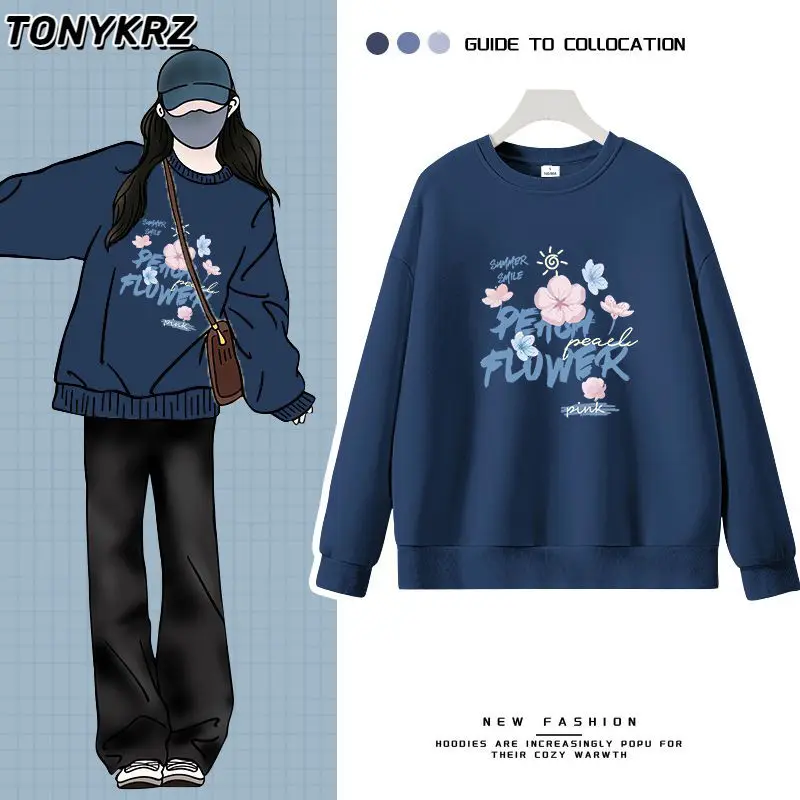 

New Women Spliced pullover Round Neck with Printed Letters Fashionable Loose and Versatile Casual Long Sleeves Sweatshirts