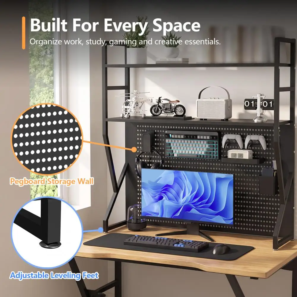 Multi Layer Pegboard Desk Shelf Hooks Storage Box K Shaped Workspace Organizer Computer Book Accessories