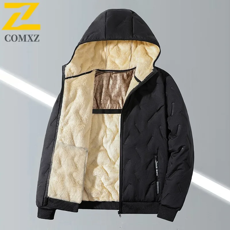 

COMXZ Cross Border Youth Plus Size Ultrasonic Fleece Graphene Hooded Padded Coat Men Fleece Outdoor Sport Padded Coat