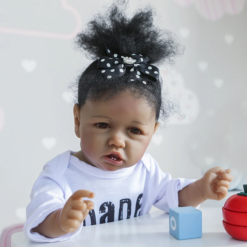 

55cm Bebes Reborn Full Silicona Water Black Skin America Girl Reborn Dolls Waterproof Toys for Girl