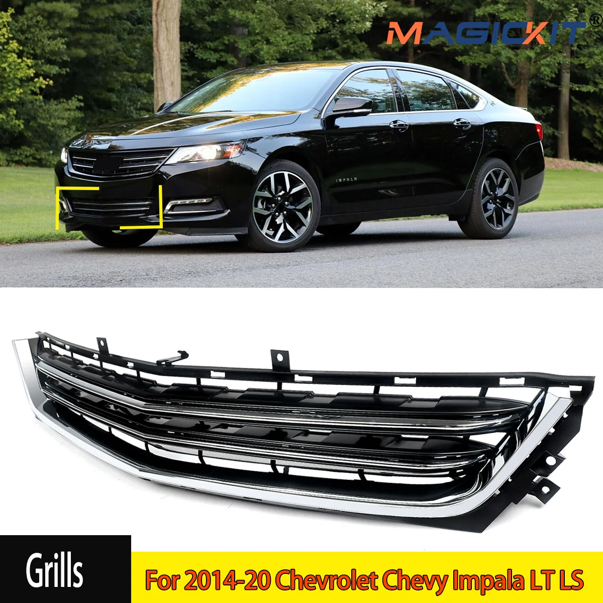 For 2014-20 Chevrolet Chevy Impala LT LS Front Bumper Lower Grille Chrome Black