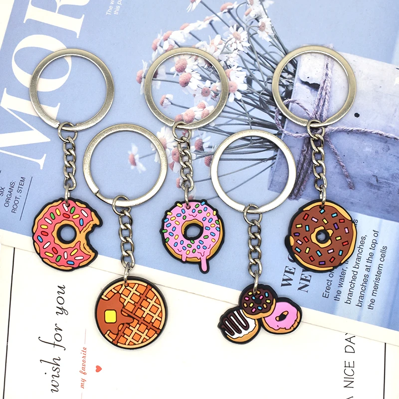 1PCS PVC Donuts Keychain Donuts Key Rings Donuts Key Holders Fit Adult Car Keys Kids Party Gifts Accessories