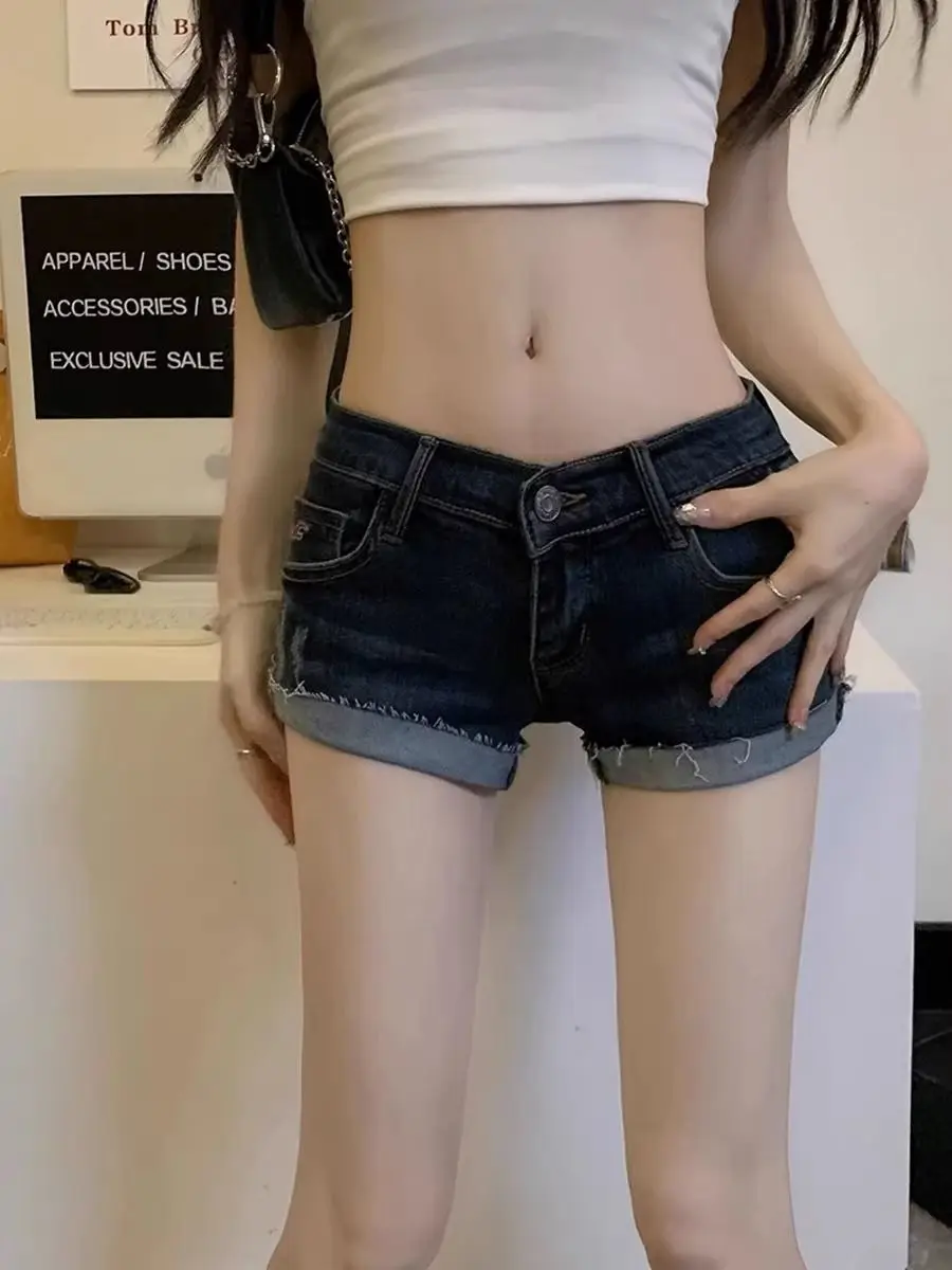 

Summer New Women Korean Denim Shorts Pants Lady Low Waist Elastic Slim Fit Hot Pants Female Sexy Deep Blue Hip Wrapping Jeans