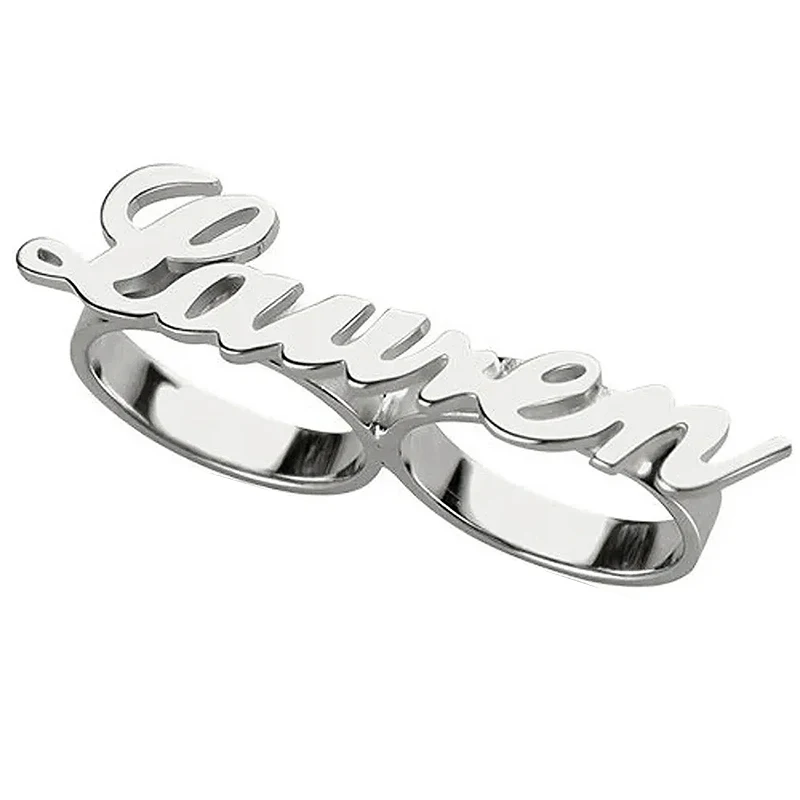 المفاصل المخصصة اسم حلقة شخصية اثنين من خواتم الاصبع مخصص اسم كبير خواتم أزياء النساء الرجال المجوهرات هدية #3