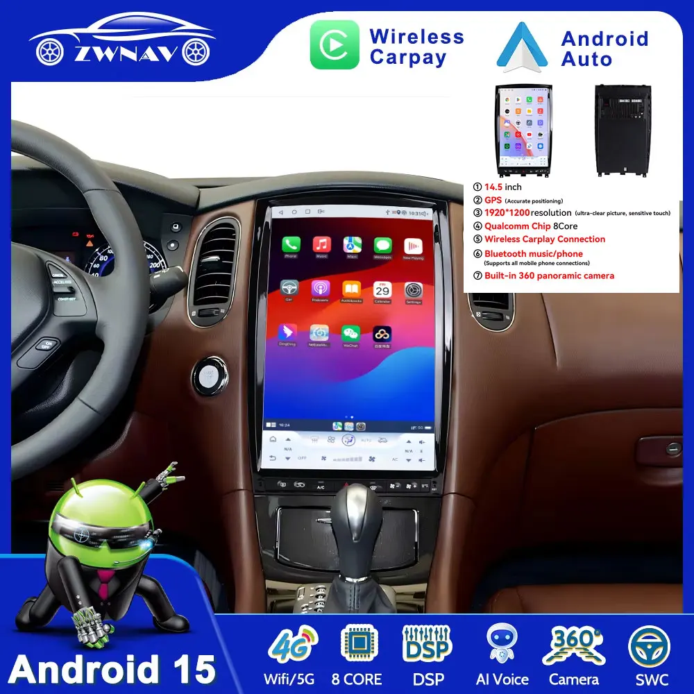 Car Radio For Infiniti QX50 2013-2016 EX25 E35 E37 EX30D 2008-2013 Carplay Android Multimedia Stereo Player 14.5