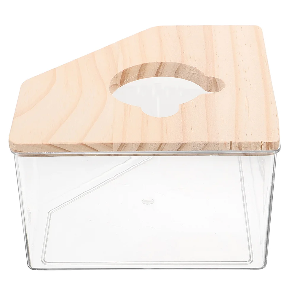 

Hamster Acrylic Sand Bath Box Wood Lid Durable Clear Small Pet Bathroom Sand Bathing Container for Gerbils Chinchillas Guinea