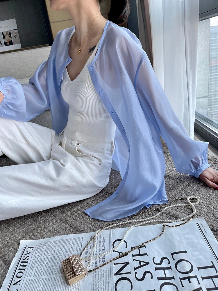 Camisas de Cuello Redondo para Mujer, Primavera, Nueva Colección, Alta Calidad, Rayón, Manga Larga, Ajuste Holgado, Versátiles, Casuales, para Oficina