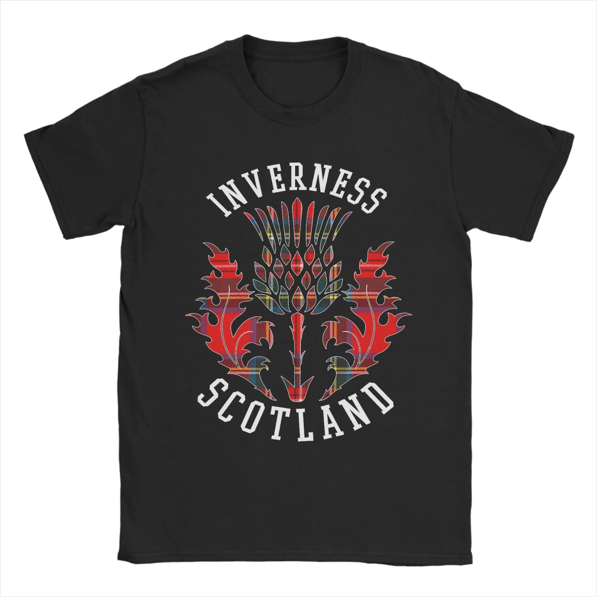 Casual Scottish Tartan Thistle Emblem T-Shirt Men Crew Neck Pure Cotton T Shirts Inverness Scotland Tee Shirt Gift Idea merch