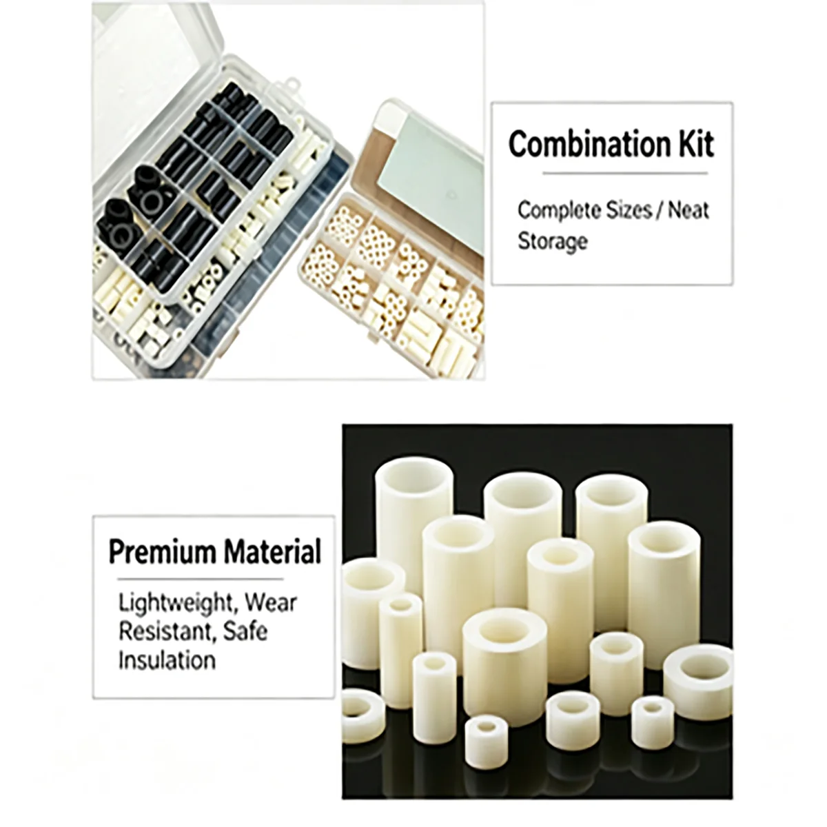 White ABS Plastic Spacer Bushing Assortment Kit, Hollow Cylindrical Standoff for Electronic Assembly Mechanical DIY Repair