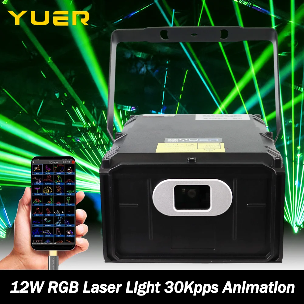 

12W RGB Laser Projector Light 30Kpps Animation Effect with APP Bluetooth ILDA Control Stage Light for DJ Disco Party bar club