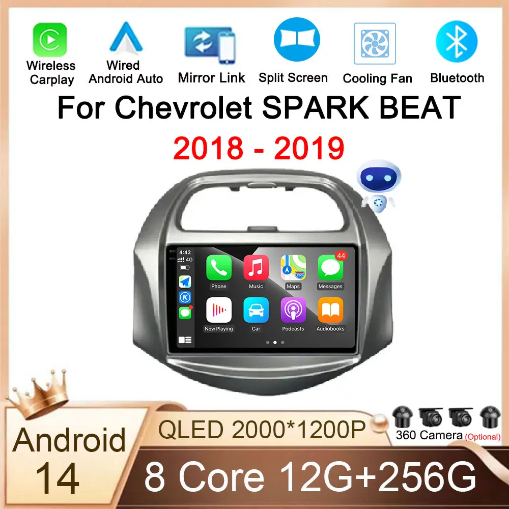 

9 Inch Android 14 For Chevrolet SPARK BEAT 2018 - 2019 Car Radio Video WIFI 4G DSP Navigation GPS ADAS Multimedia AI Voice