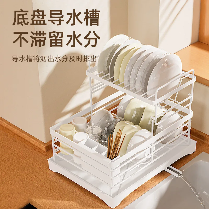 

Kitchen Dish Storage Rack Plate Tableware Double Layer Bowl Rack Draining Rack Basket Dish Storage Rack