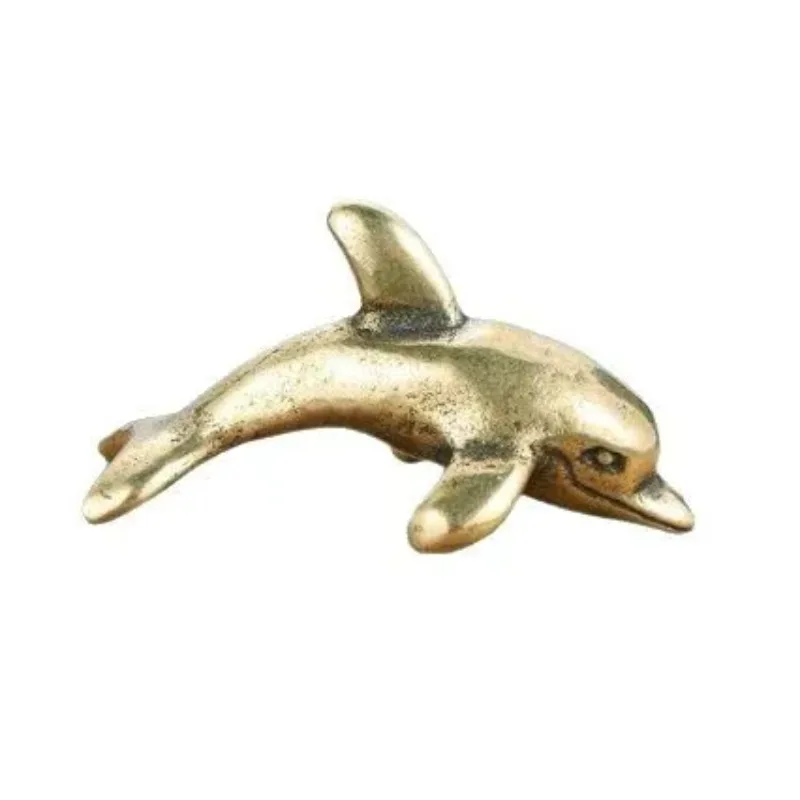 Brass Dolphin Figure Home Decor, Animal Statue Home Decoration Children's Fun Ancient Copper Crafts Collection Decor