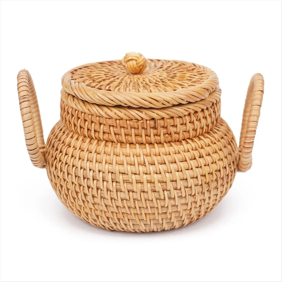 A13M Small Rattan Basket with Lid, Rattan Basket Organizer with Handle, Candy Bowl Rustic Woven Basket for Shelf Table