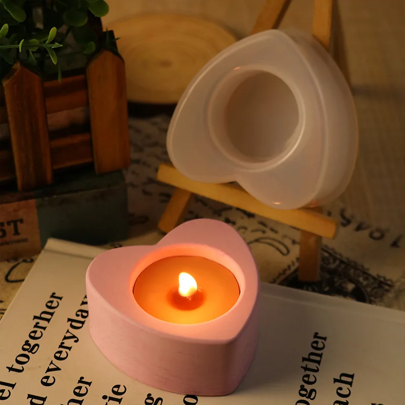 Heart Shape Candlestick Concrete Silicone Mold DIY Cement Plaster Epoxy Resin Candle Holder Mould Handicraft Mold Home Art Deocr