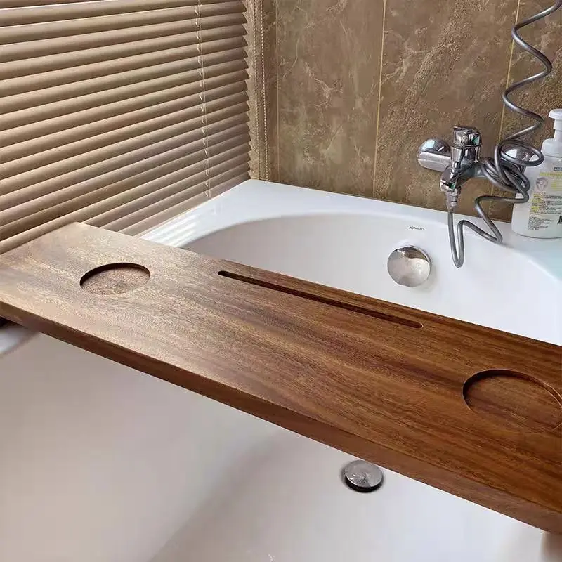 

Walnut Wood Bathtub Caddy Tray With Phone Plate Card Slot and Wine Glass Holder Bathroom Large Bathtub Tray