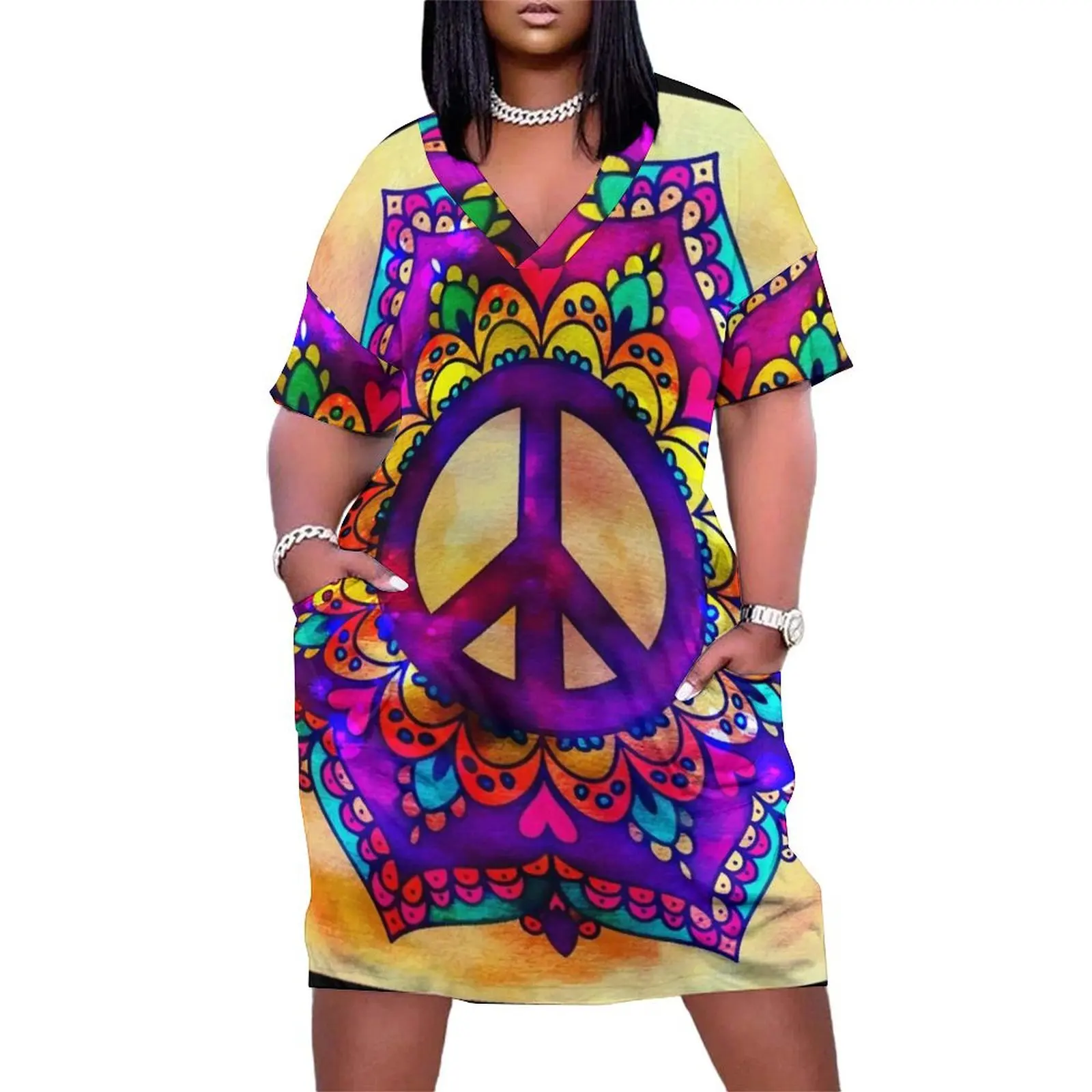 

Flower Peace Mandala - 45b Loose Pocket Dress Dance dresses women"s luxury party dress