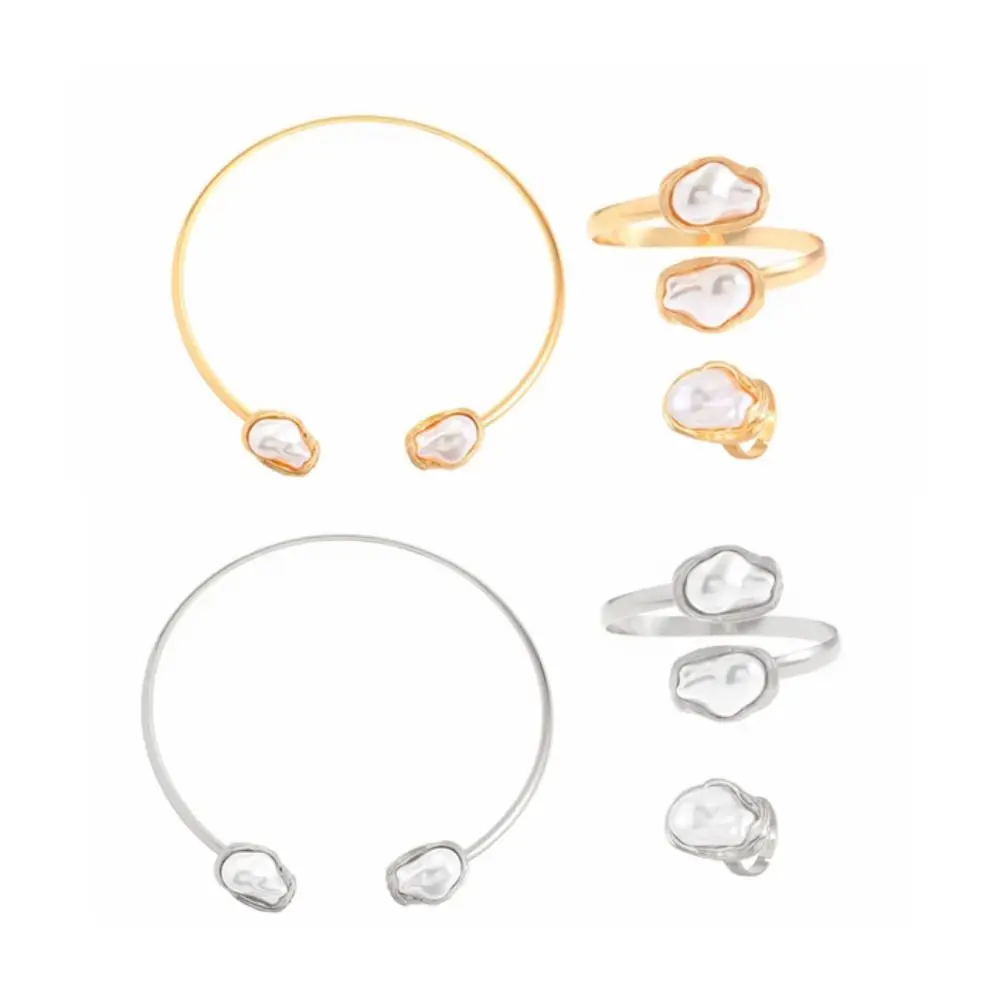 4 قطعة المفتوحة المختنق خمر مجوهرات دعوى مبالغ فيها المعادن سلسلة الترقوة مجموعة ضوء الفاخرة غير النظامية قلادة سوار حلقة البدلة #5