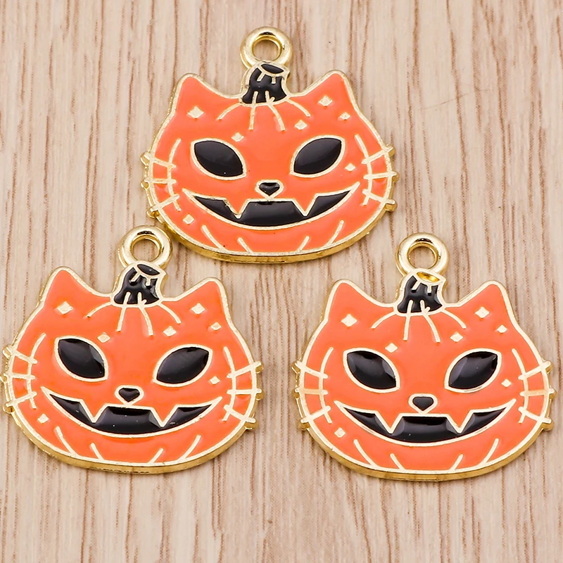 10 stücke 15x20mm Cartoon Emaille Halloween Kürbis Katze Charms Anhänger für Schmuck Herstellung Ohrringe Halsketten DIY Handwerk liefert – Detail 3