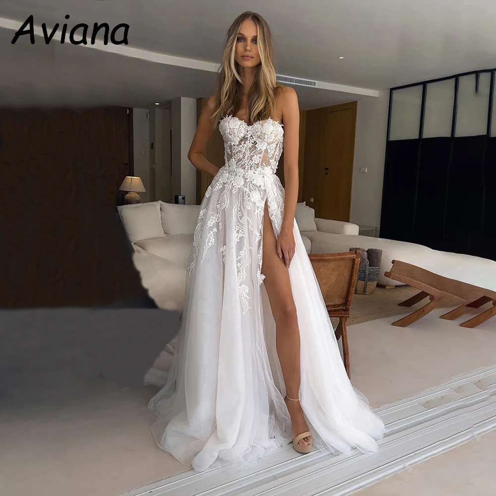 

Customized Elegant Long Wedding Dresses Lace Sweetheart Floor-Length A-Line Brides Dress Women Vestidos De Novias 2025