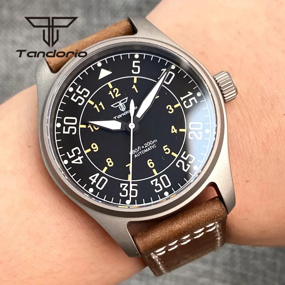 Tandorio Light Weight Titanium/Steel 39mm Pilot PT5000 NH35 20atm Dive Men Automatic Watch Date Sapphire Mechanical Watches Lume