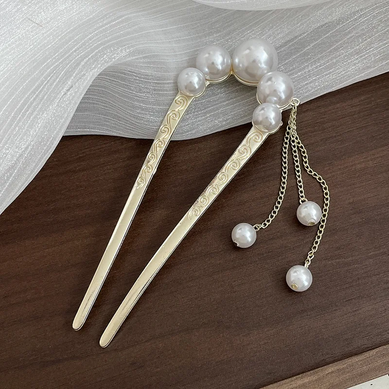 دبوس شعر لؤلؤي عالي الجودة على شكل حرف U دبوس شعر على الطراز الصيني القديم الجديد قطعة أثرية ملفوفة 2025 إكسسوار شعر جديد خوذة