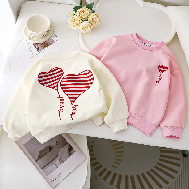 

Girly Heart Ins Fashion Long Sleeve Soft Casual Hoodie Children Casual Loose Round Neck Top Shirt Clothing Lovely Gifts for Kids