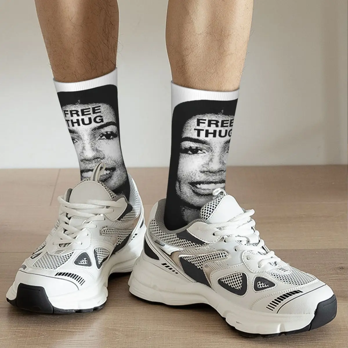 Crazy Design Rapper Mariah FREE Thug Slime Skateboard Socks The Scientist Polyester Middle Tube Socks for Unisex Breathable