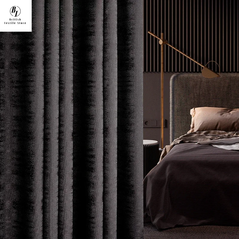 

Modern Fashionable Black Jacquard Blackout Luxury Curtains for Living Room Bedroom Dining Window Custom Size Decor Thicken