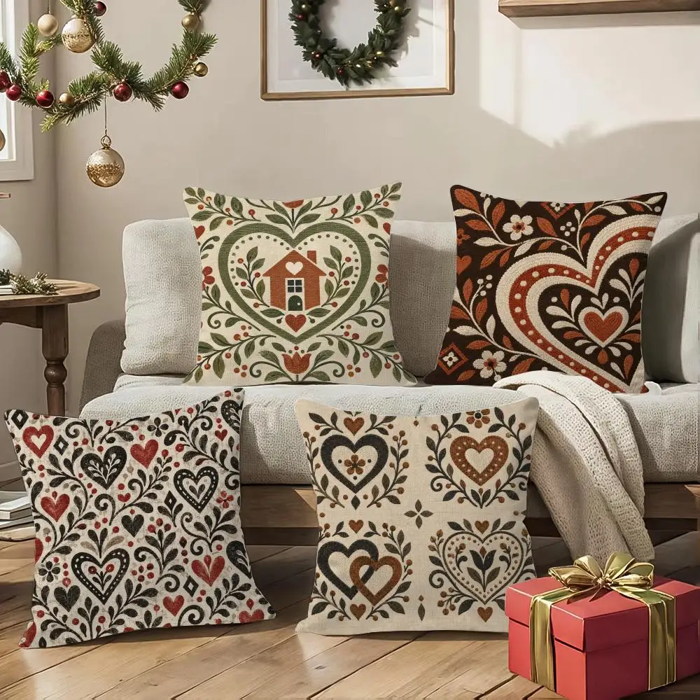 Folk Typography Cushion Cover 1/4Pcs Soft Plush Throw Pillow Cover Double-Sided Print Sofa Living Room Decor