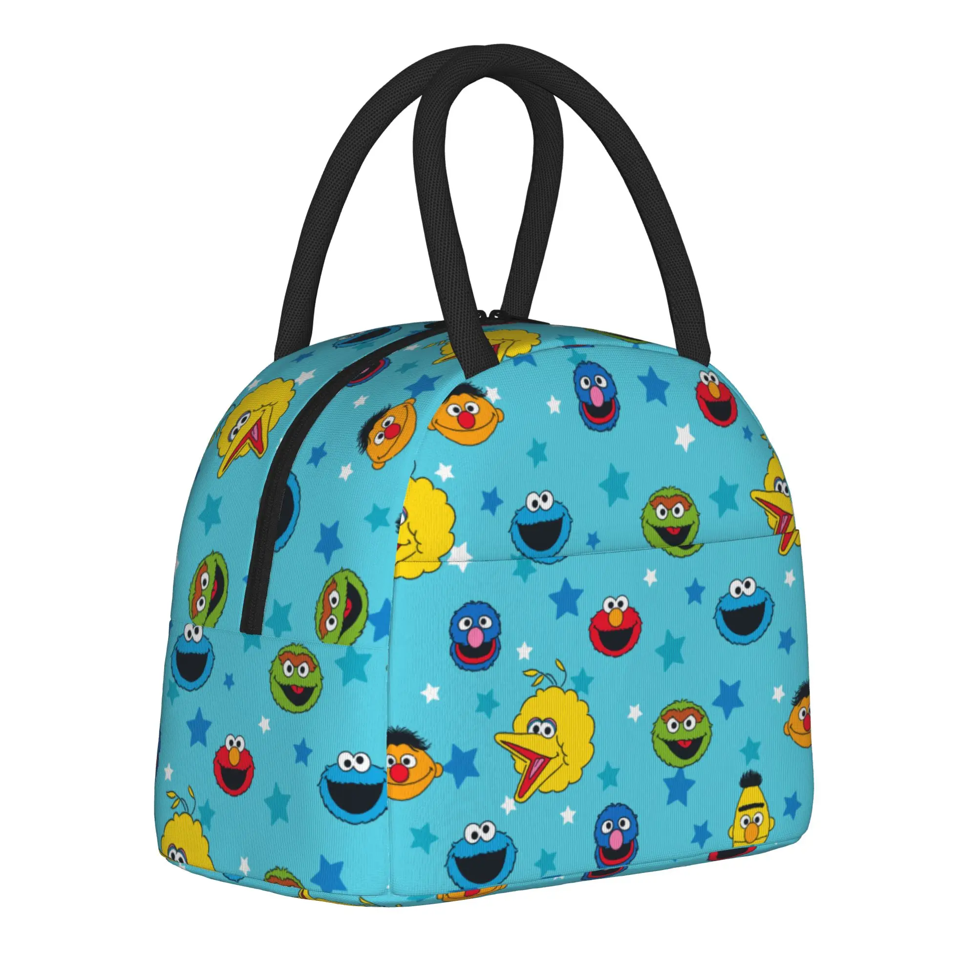 Sesames Streets Best Friends Star Pattern Insulated Lunch Bags Cooler Bag Reusable,Lunch Container  Portable Lunch Box Tote