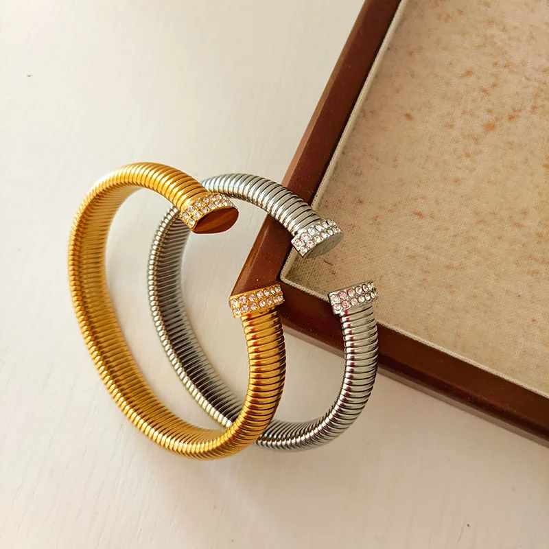 Cz stone pave open cuff bangles stainless steel bangles for women minimalist dainty stainless steel jewelry non tarnish