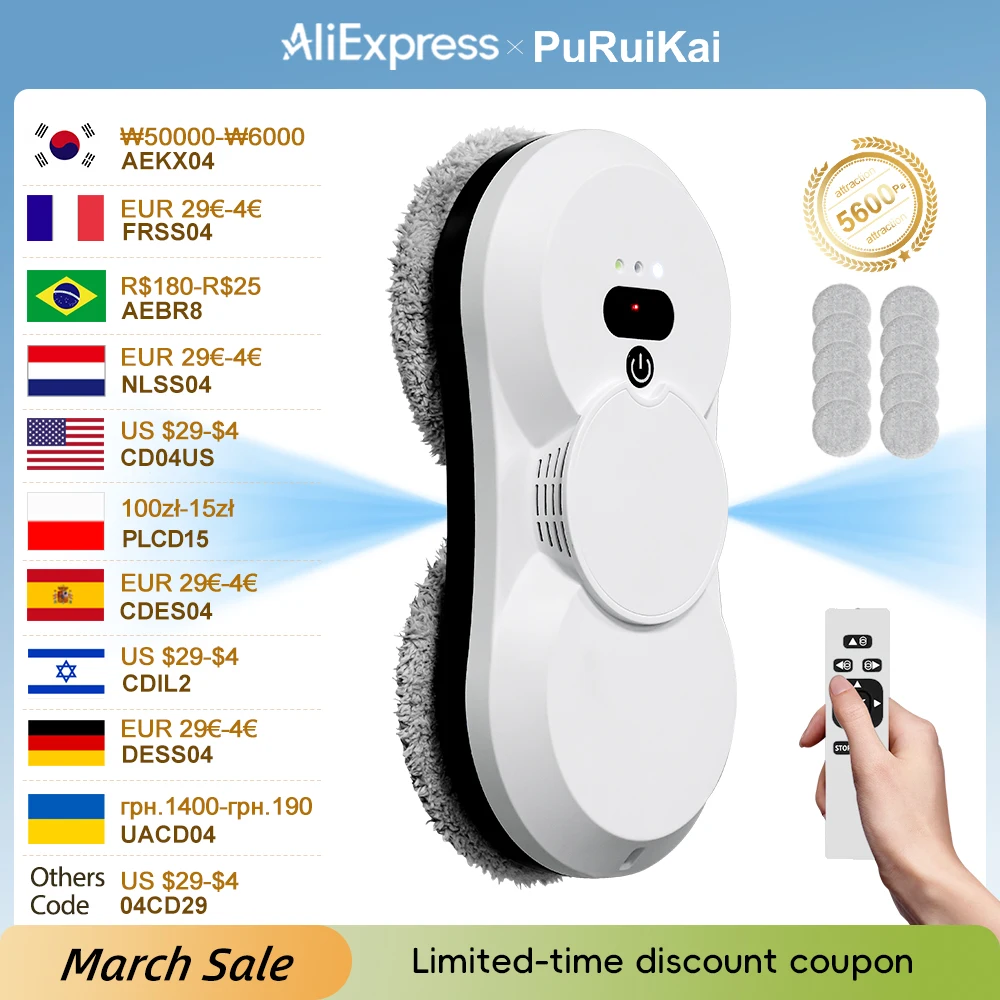 

Робот-пылесос PuRuiKai для автоматической чистки окон, с дистанционным управлением, двусторонним автоматическим распылением.