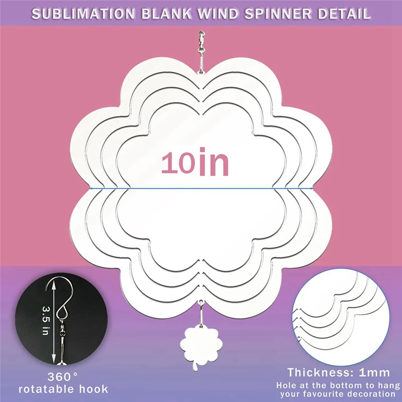 

6Pcs Sublimation Wind Spinner Blanks 3D Wind Spinners Hanging Wind Spinners for Indoor Outdoor Garden Decoration 10