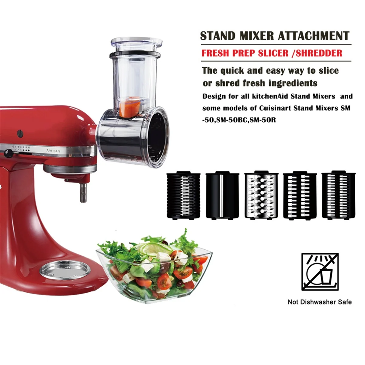 Stainless Steel Slicer and Shredder Attachment for Kitchen, Aid Stand Mixer com 5 Blade, Vegetable Slicer, Salad Maker