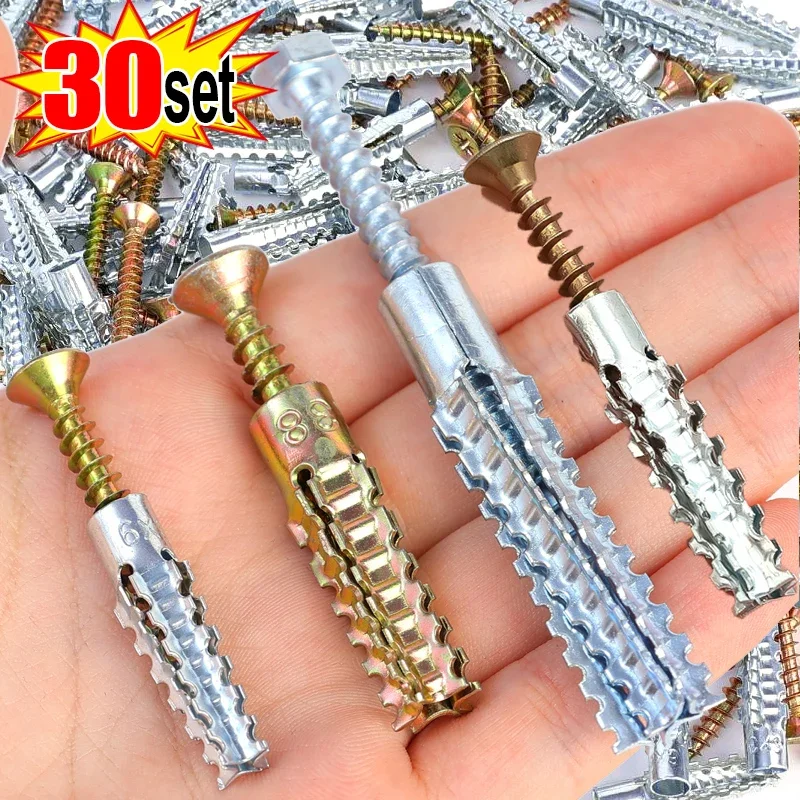 30/10set Metal Expansion Tube Pipe Self Tapping Screw Drilling Plug Serrated Thorny Wall Anchor Expansion Bolt Screw Fastener