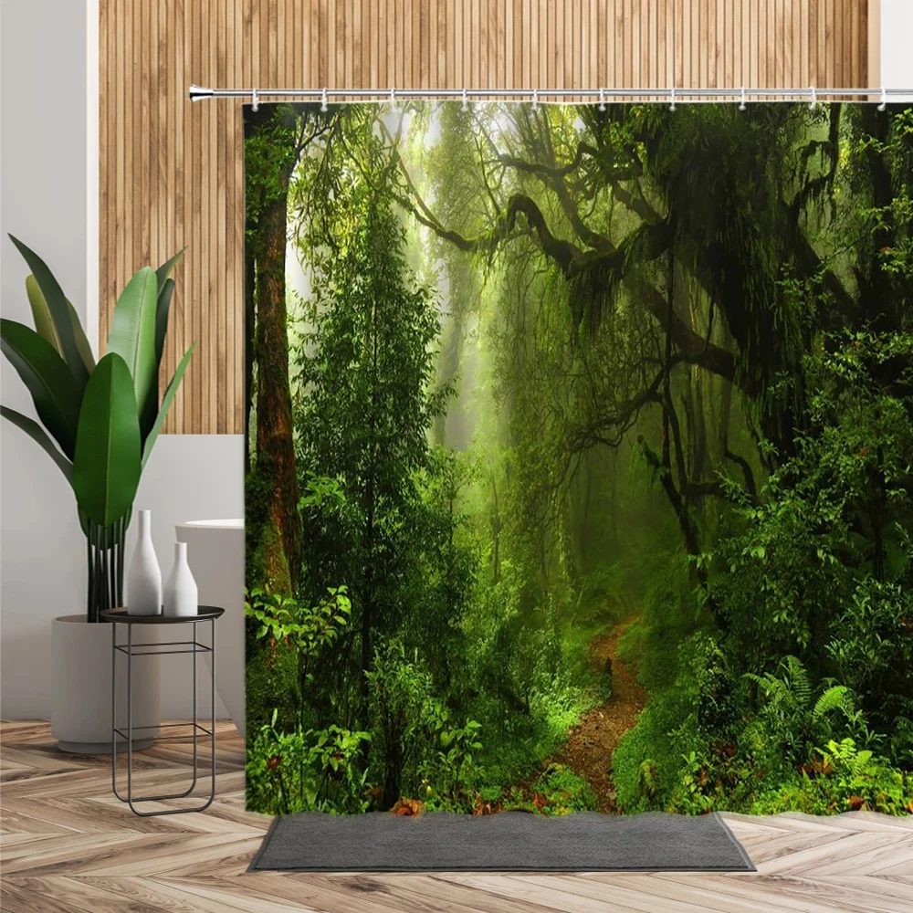 3D foresta tropicale paesaggio naturale tenda da doccia impermeabile alberi verdi muschio foresta profonda bagno divisorio schermo tenda da bagno