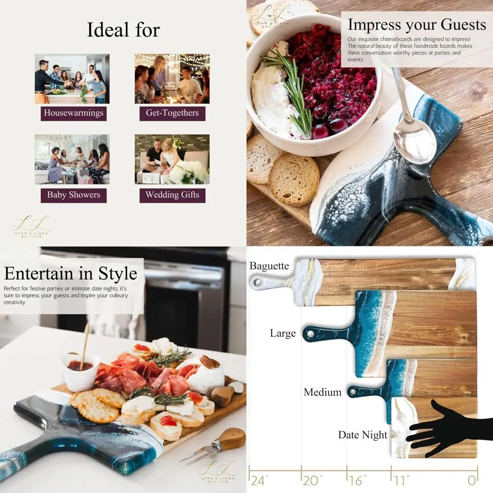 

Luxury Acacia Wood Resin Cheese Serving Board, 8x16 inches, Navy & White Metallic Finish