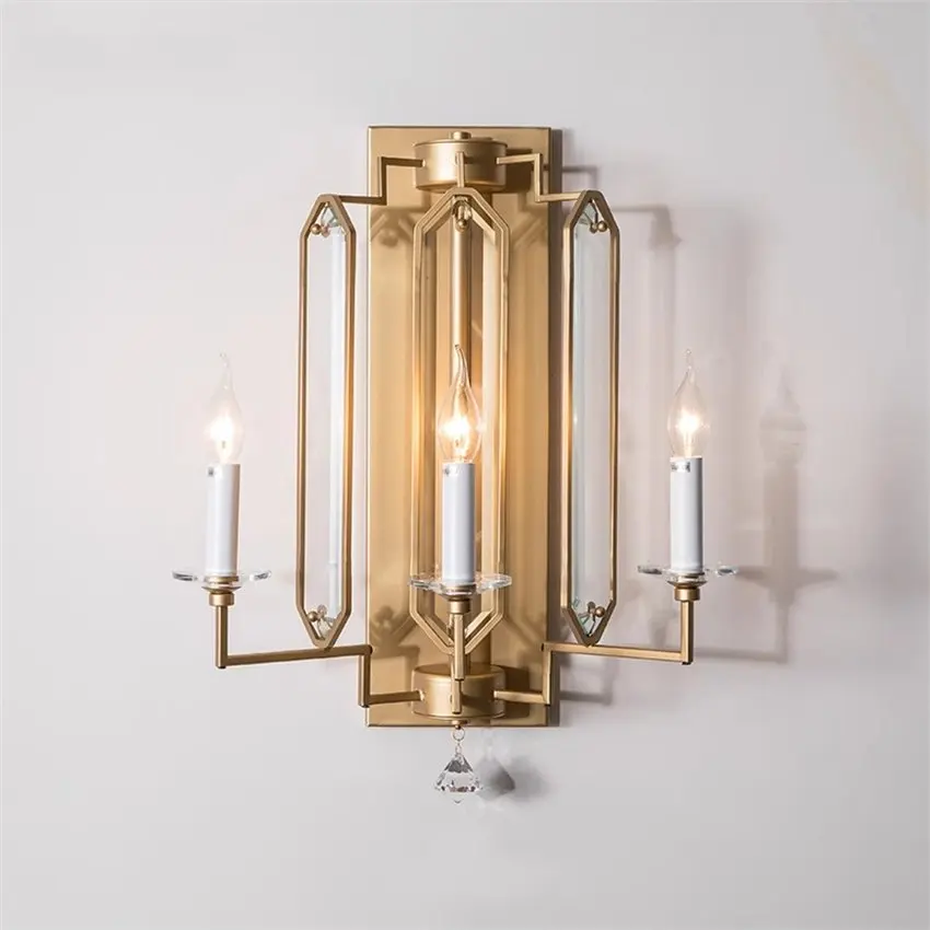 American candlestick golden glass wall lamps living room bedroom light luxury post-modern aisle