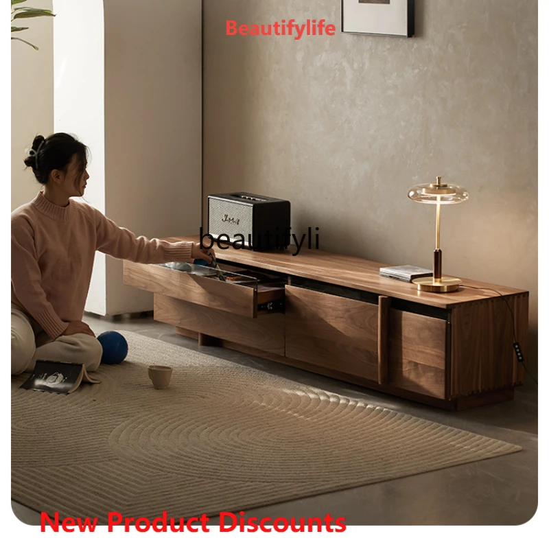 

A15 TV Cabinet Black Walnut Modern Simple Home Living Room Small Apartment Floor Tea Table Combination