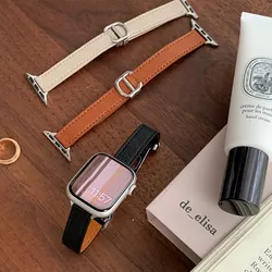 Leather Slim Band For Apple Watch Ultra 2 1 49mm 6 5 4 Sports Strap For Iwatch 9SE 8 7 41mm 45mm Women Bracelet Correa 40mm 44mm